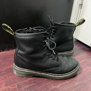 Dr Doc Martens Kids Sz 2 Leather Black Airwair Boots 1460J Combat Boots Zipper.